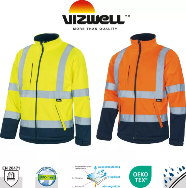 Vizwell Warnschutz Veste Soft Shell Veste de Travail Tenue Veste Hydrofuge