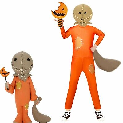 Trick R Treat Sam Kids Boys Halloween Costume Horror Orange Jumpsuit Mask Outfit