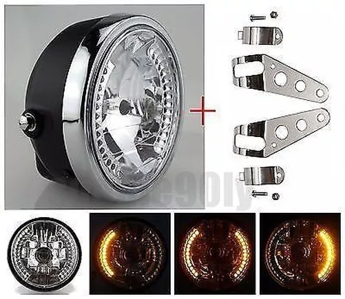 Faro Anteriore Led H4 35 Watt Con Lampeggiante Caffè Racer Custom Harley Chopper