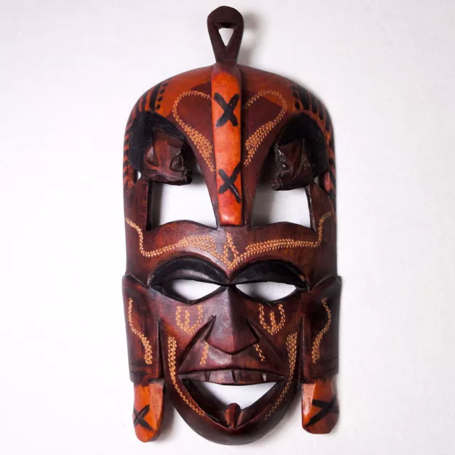 Vintage African Carved Wood Tribal Mask Jambo Kenya Handcrafted Wall Deco 9.5”