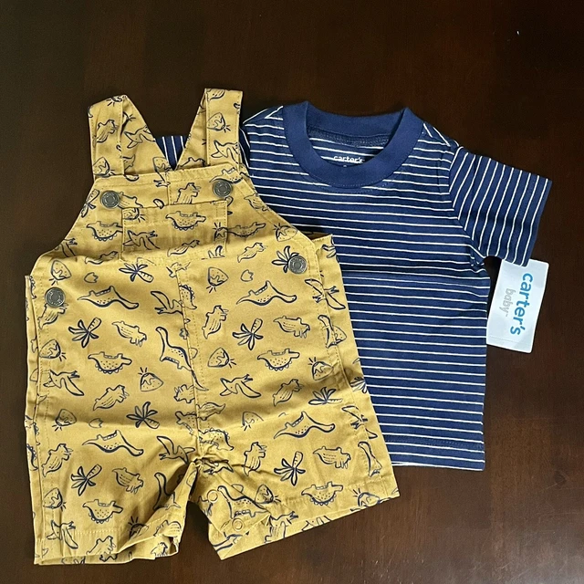 Carter’s 3M Baby Boy 2-Piece Dinosaur Overalls Short Outfit NWT