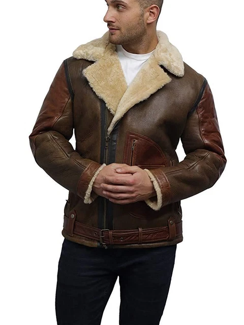Brandslock Uomo Originale pelle di Montone Bombardiere Aviatore Giacca Whiskey