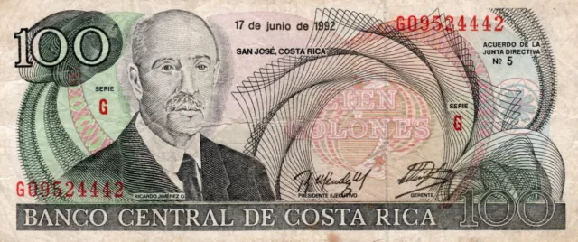 Banknote Costa Rica 100 Colones 1992 P258