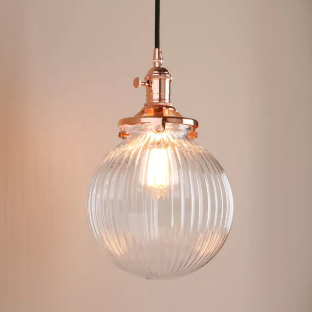 On Sale!!!Vintage Industrial Pendant Stripe Glass Globe Lampshade Ceiling Light 3