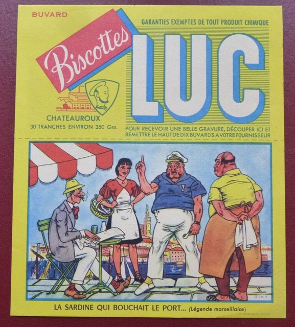 Buvard - Biscottes Luc - La Sardine Qui... - Illustrateur - Riky - Marseille -