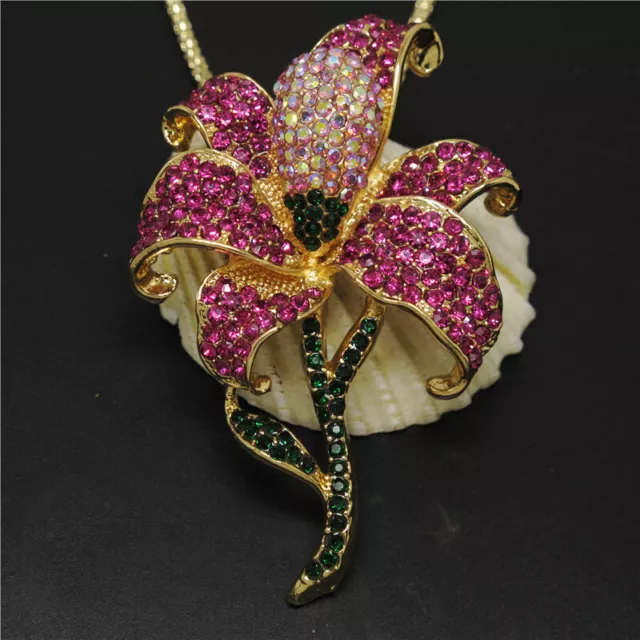 New Betsey Johnson Rose Rhinestone Bling Flower Crystal Pendant Women Necklace
