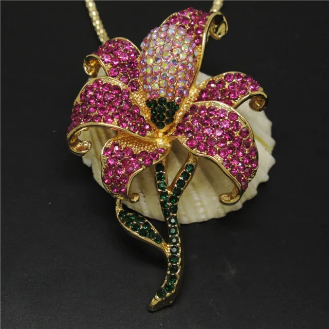 New Holiday gifts  Rose Rhinestone Bling Flower Crystal Pendant Women Necklace