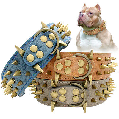 2" Wide Sharp Spiked Studded Dog Collar Soft Leather Heavy Duty for Pitbull M L
