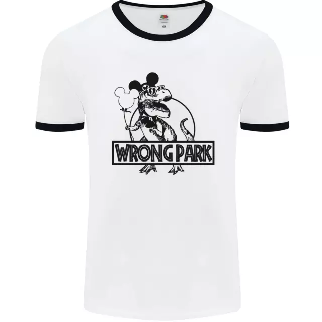 Wrong Park Funny T-Rex Dinosaur Jurrasic Mens White Ringer T-Shirt