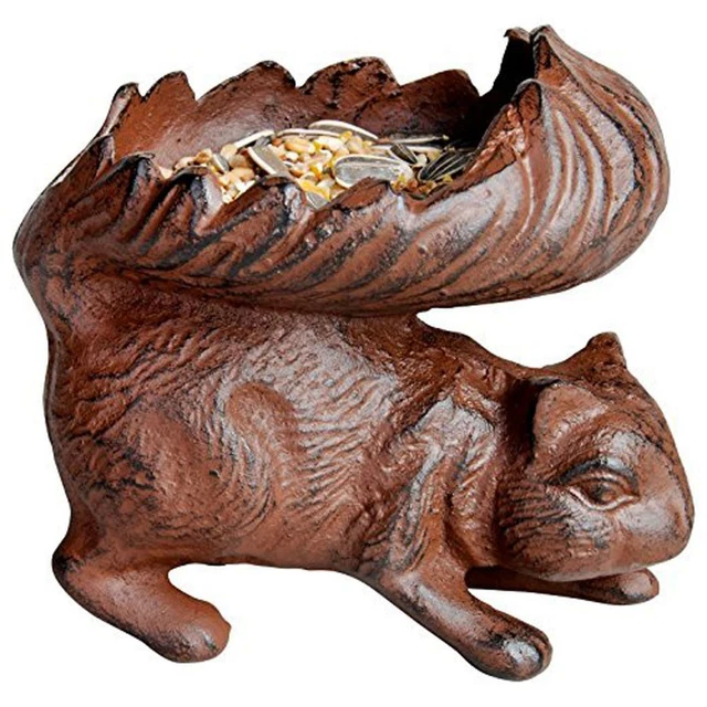 Esschert Design antik-rostbraune Futterschale Eichhörnchen & Vogel Gusseisen