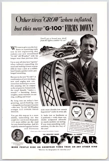 1939~Goodyear Tires~G 100~ALL WEATHER~Art~Vintage 30s Print Ad Advertisement