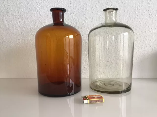 2 x Apotheker Flaschen Medizin Glas XL - 33 cm ! 5 Liter braun/ weiß 60-70 Jahre 2