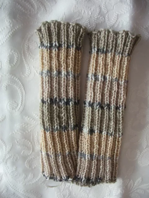 warme Wollstulpen handgestrickt für Kinder mehrfarbiger Farbverlauf braun-beige