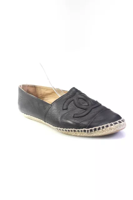 Chanel Womens Leather Espadrille Round Toe Loafers Flats Black Size 40 10