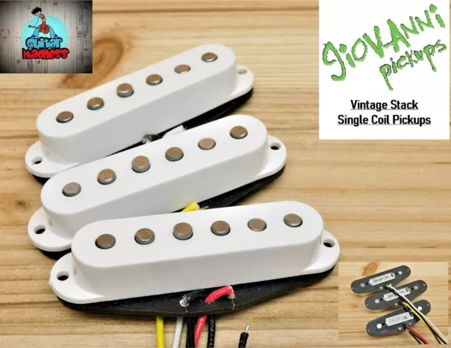 Artec Giovanni Noiseless Strat Single Coil SSS Pickup SET, AlNiCo 5 White Artec Giovanni Noiseless Strat Single Coil SSS Pickup SET, AlNiCo 5 White