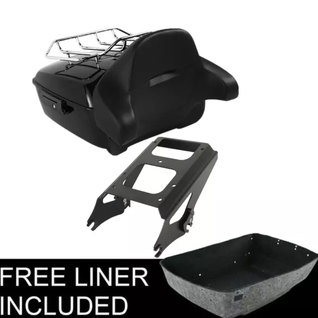 King Pack Trunk Backrest Pad 2 Up Rack Fit For Harley Tour Pak Touring 09-13 12