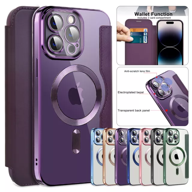 Clear Mag Safe Magnetic Flip Leather Wallet Case For iPhone 14 Pro Max 13 12 11