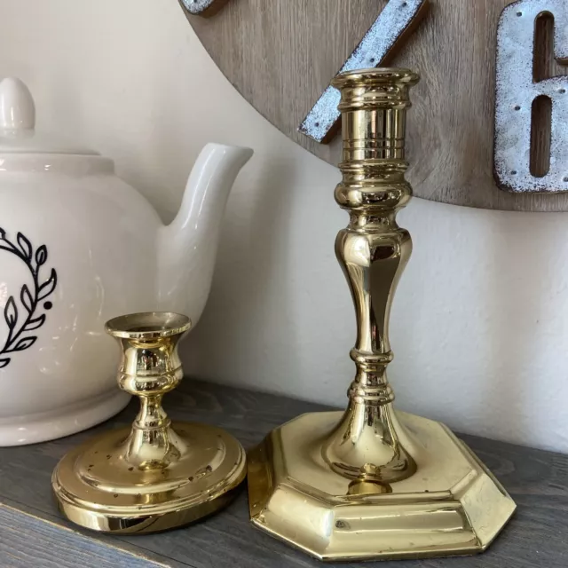 2 Vtg Baldwin Brass Candlestick Holders USA Christmas Holiday Hollywood Regency