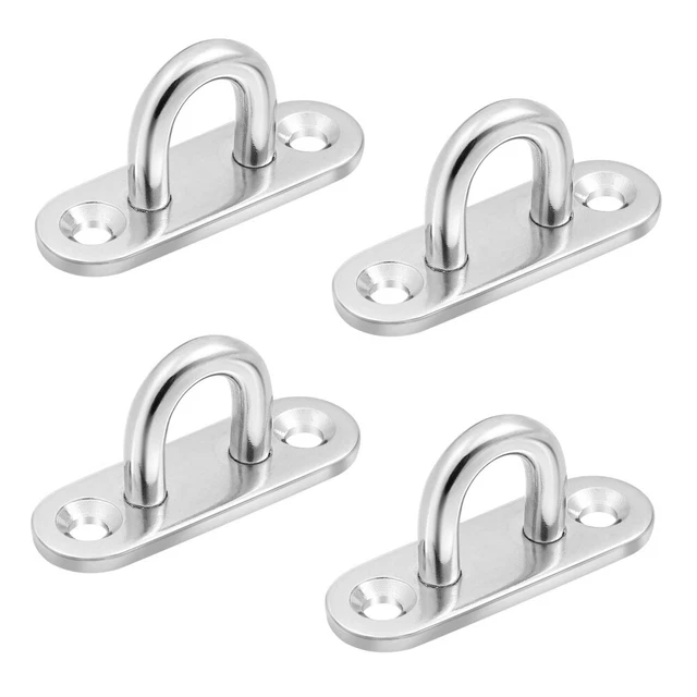 OUNONA 4 Pcs U-shaped Hooks Stainless Steel Eye Plate Oblong Pad Hooks Wall
