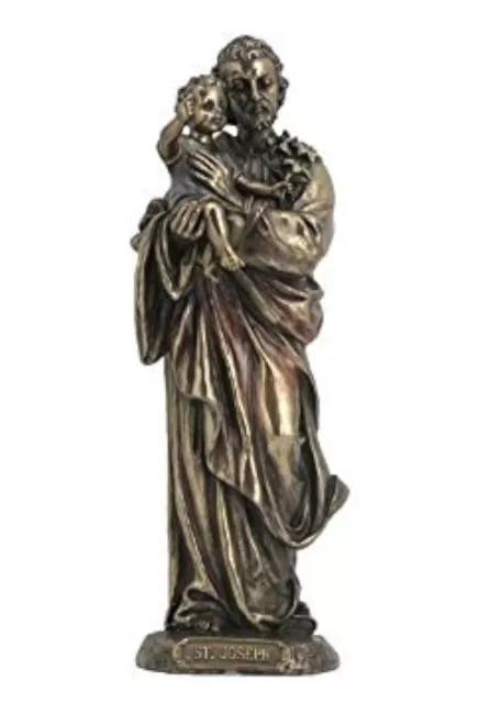 St. Joseph Holding Baby Jesus Sculpture - 8.25" Cold Cast Bronze