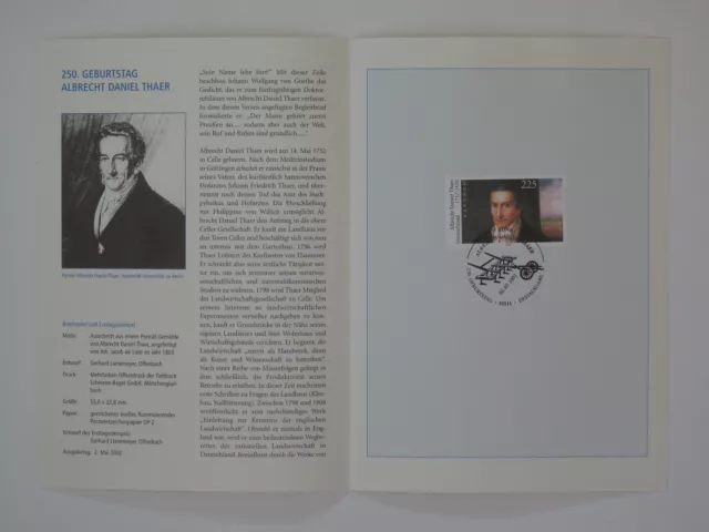 (02j19) Bund Erinnerungsblatt 2002 mit ESST Mi.Nr. 2255 Albrecht Daniel Thaer