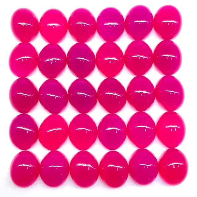 30 Pcs Natural Pink Chalcedony 10x8mm Oval Cabochon Loose Gemstone Wholesale Lot