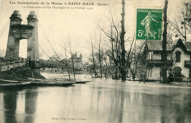 Floods Marne SAINT MAUR DES FOSSES Machefer Island Gateway February 19, 1910