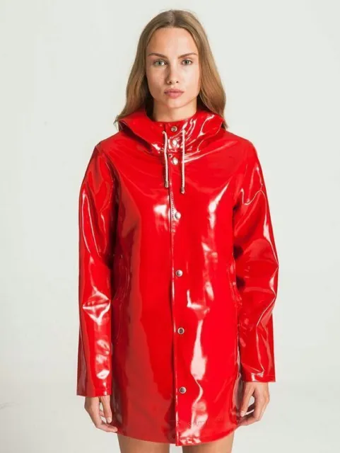 PVC Women's Red Vinyl Hoodie Jacket Coat Raincoat Waterproof all sizes