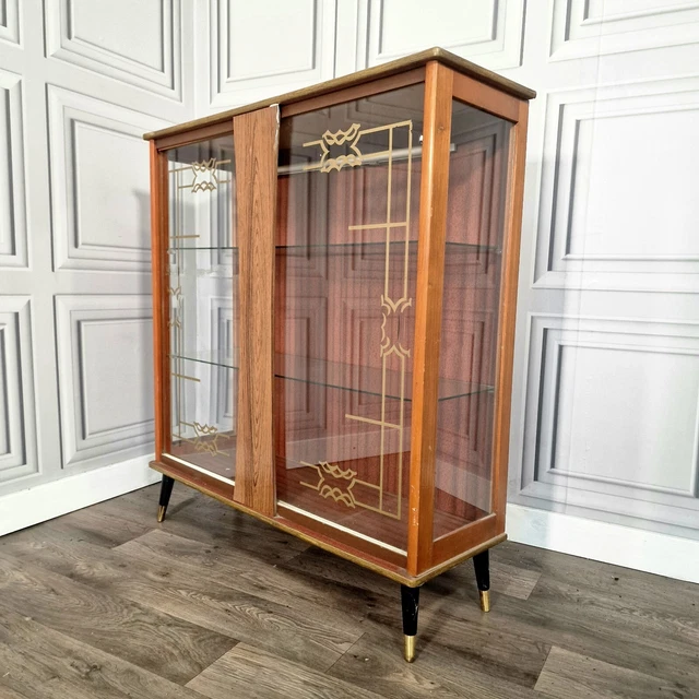 RETRO VINTAGE MID Century Glass Wood Gin Display China Drinks