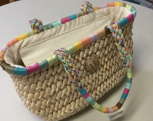 NWT Cappelli Straworld Inc Straw Zip Tote Bag Purse, Multi Color Handles, byc3