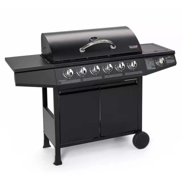 TAINO BASIC 6+1 Gasgrill BBQ GRILLWAGEN Edelstahl Brenner Seitenkocher TÜV Grill