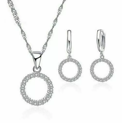 Schmuckset Mit 925 Silber Plattiert Kette Ohrringe Ohrstecker Halskette Neu