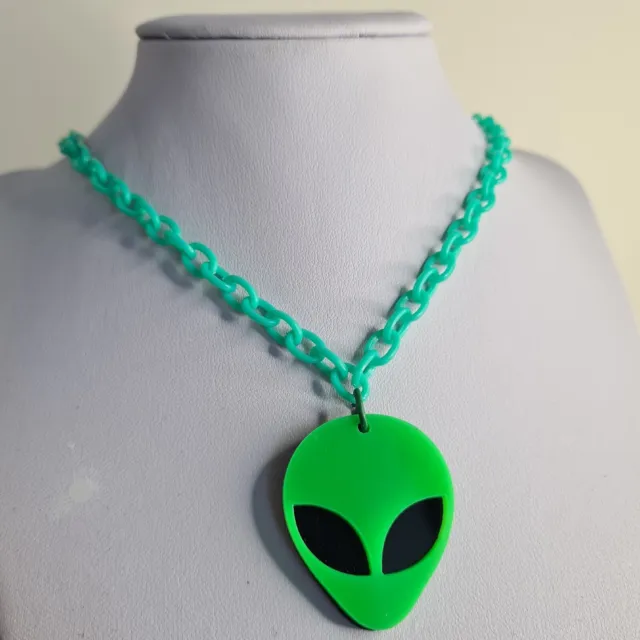 handmade acrylic green chain necklace with alien charm