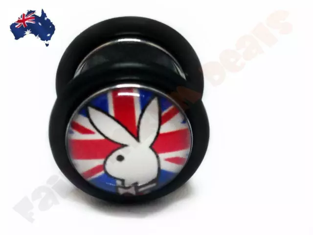 Genuine Playboy 316L Surgical Steel Fake Ear Plug with British Flag Bunny Logo