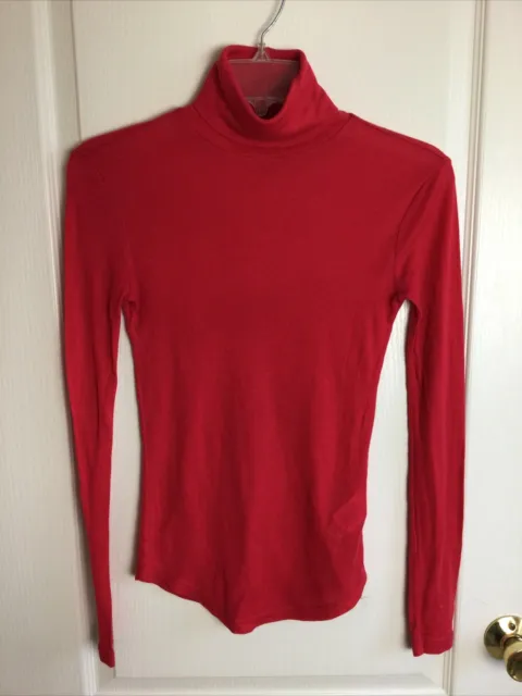 Jcrew Red Ribbed Cashmere Tencel Stretch Turtleneck Sweater XXS