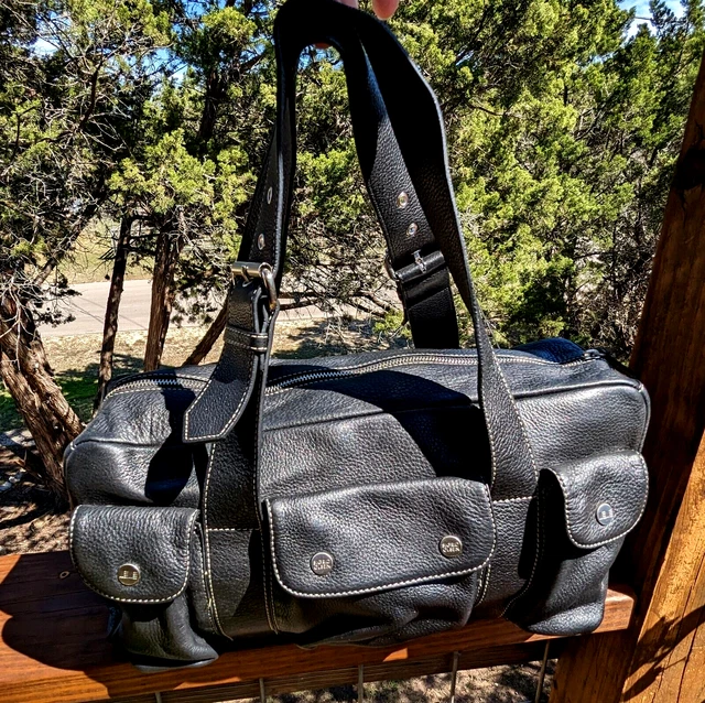 SIGRID OLSEN Black Leather SATCHEL Pocket BOSTON PEBBLE Shoulder Bag $188