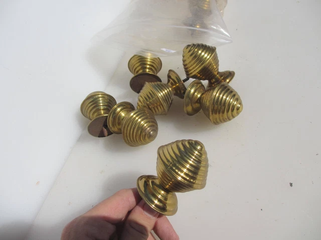 Vintage Brass Curtain Pole Ends Rail Finials Old Gold Reeded - £10each