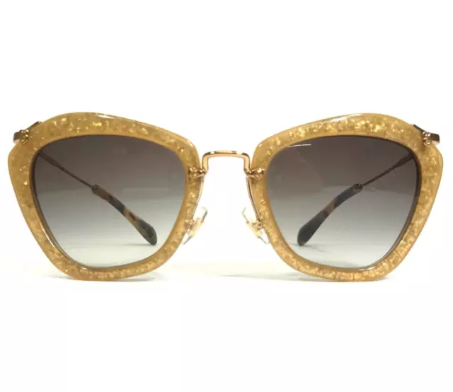 Miu Miu Sunglasses SMU 10N TKD-0A7 Gold Glitter Cat Eye Frames with Blue Lenses