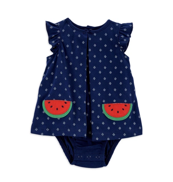 Carters Infant Girls 18 Months Navy Blue Watermelon Romper Sun Dress Bodysuit