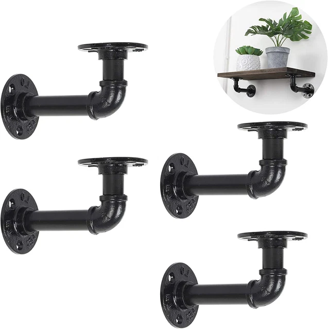 PIPE SHELF BRACKET, Industrial Iron Floating Shelves Heavy Duty Rustic