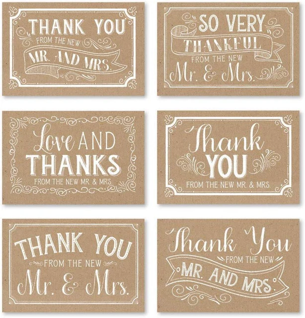 24 Rustic Wedding Thank You Cards With Envelopes, Elegant Bridal Shower Thank So