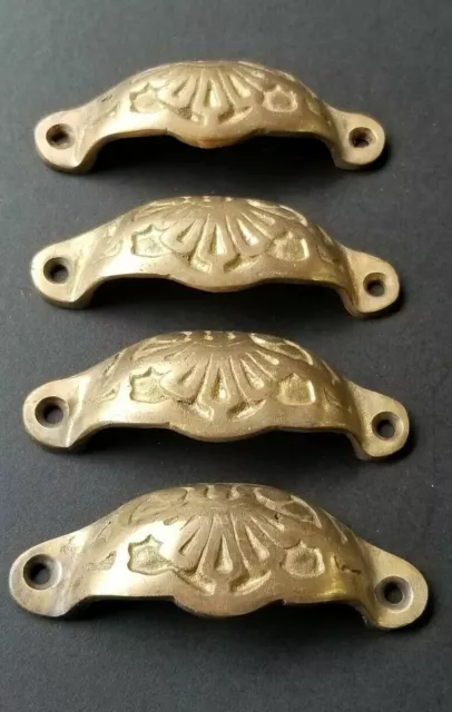 4 Apothecary Drawer Cup Pulls Handles Ant. Victorian Style Solid Brass 3"c. #A20