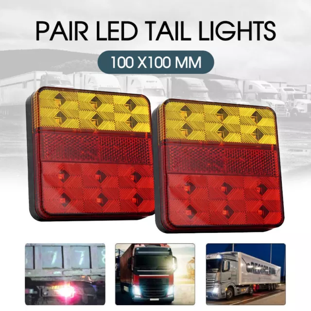 Pair 12V Led Trailer Lights Light Square Tail Stop Indicator Truck Lamp Kit