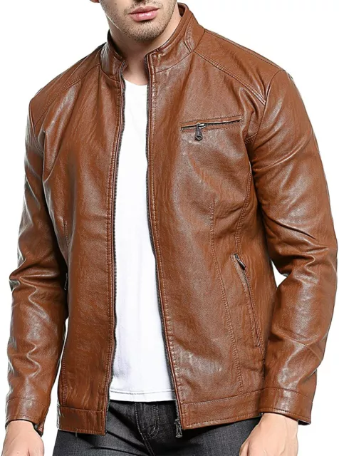 Men's Genuine Lambskin Leather Motorcycle Slim fit Biker Jacket Coat Outwear NF4