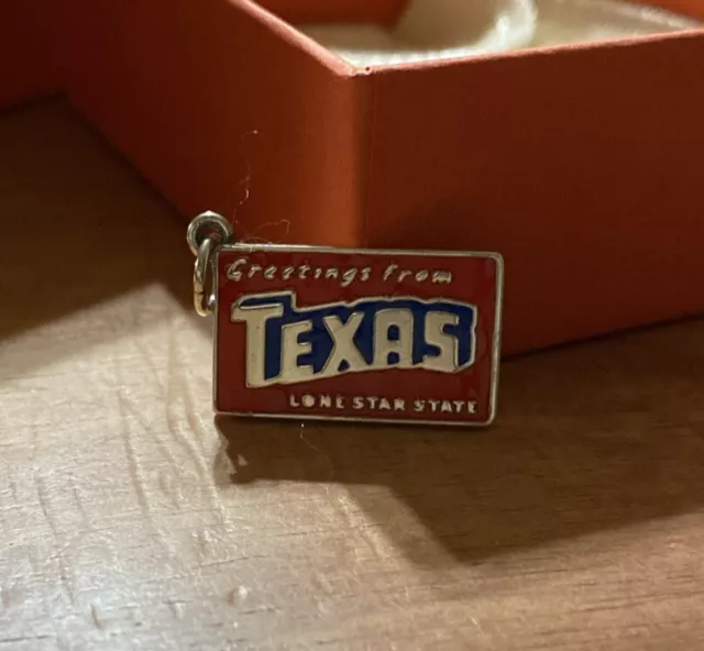 James Avery Texas Greeting Card Enamel Charm Sterling Retired New In Box