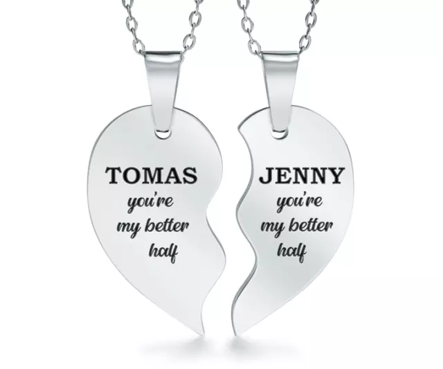 Your My Better Half Sharing Necklace Personalised/Engraved, Love Split Heart