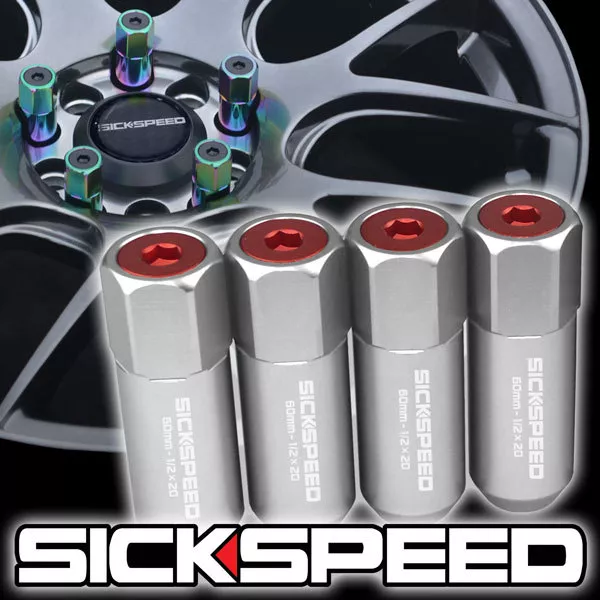 Sickspeed 4 PC Poli / Rouge Mancheron Aluminium Étendu Tuner Écrou Écrous 1/2x20