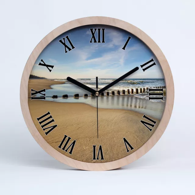 Reloj de Pared Decorativo Marco Madera Natural fi 20 cm Playa en el Mar Báltico