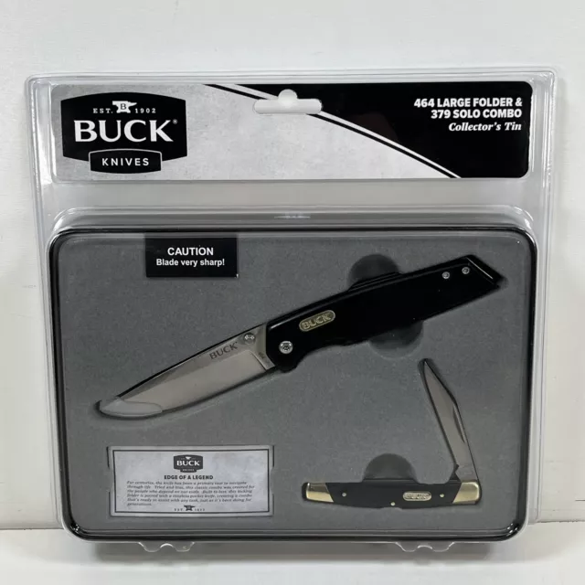 Buck Knives 464 Large Folder & 379 Solo Combo Knife Set With Collector's Tin New