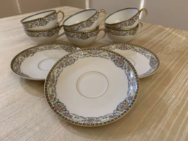 Antique Theodore Haviland Limoges France 9 Piece Tea Cup and Saucer Set